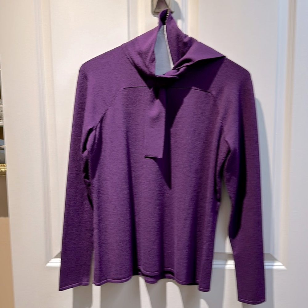 Per Se Size Large Mock Turtleneck, long sleeves, Purple. 72% Viscose, 28% Poly.